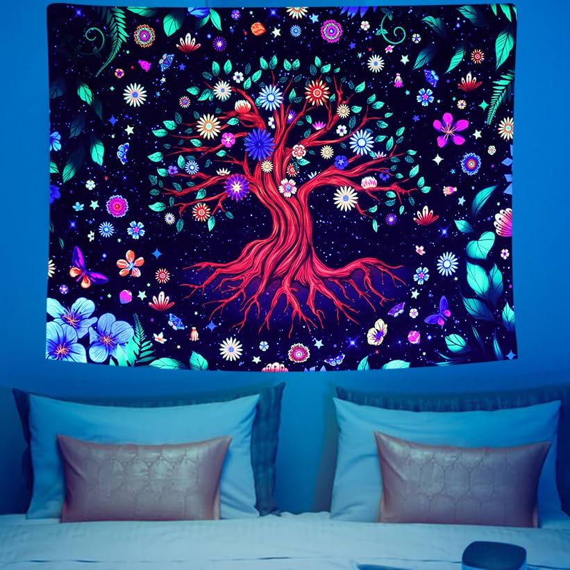 Tree of Colourful Flowers | Official GlowTapestry UV Art Decor