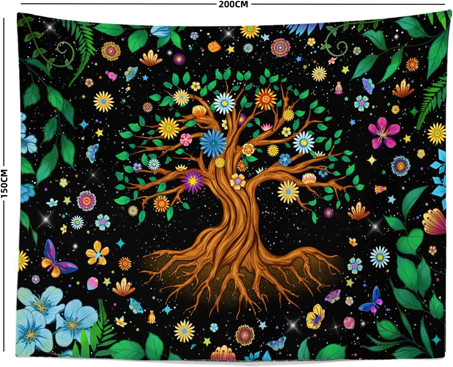 Tree of Colourful Flowers | Official GlowTapestry UV Art Decor