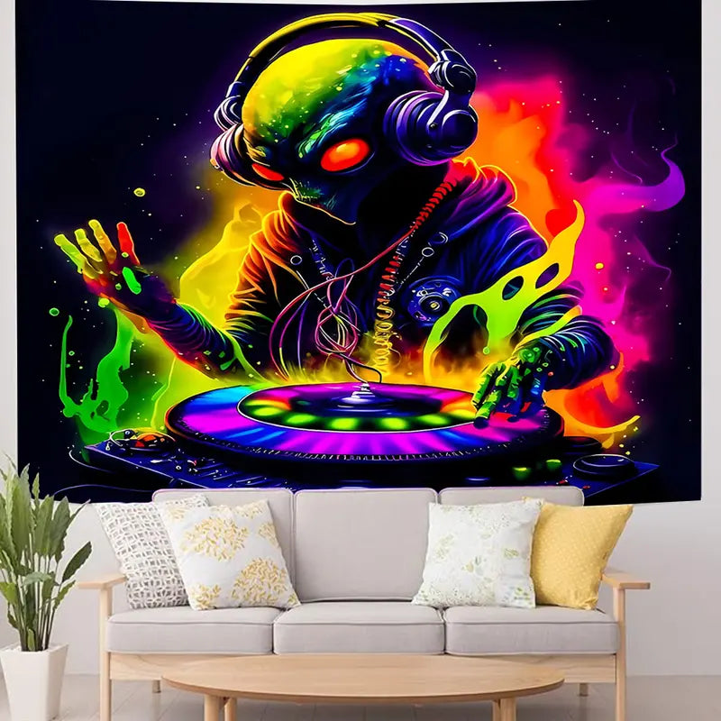 Cool Aliens DJing | Official GlowTapestry UV Art Decor