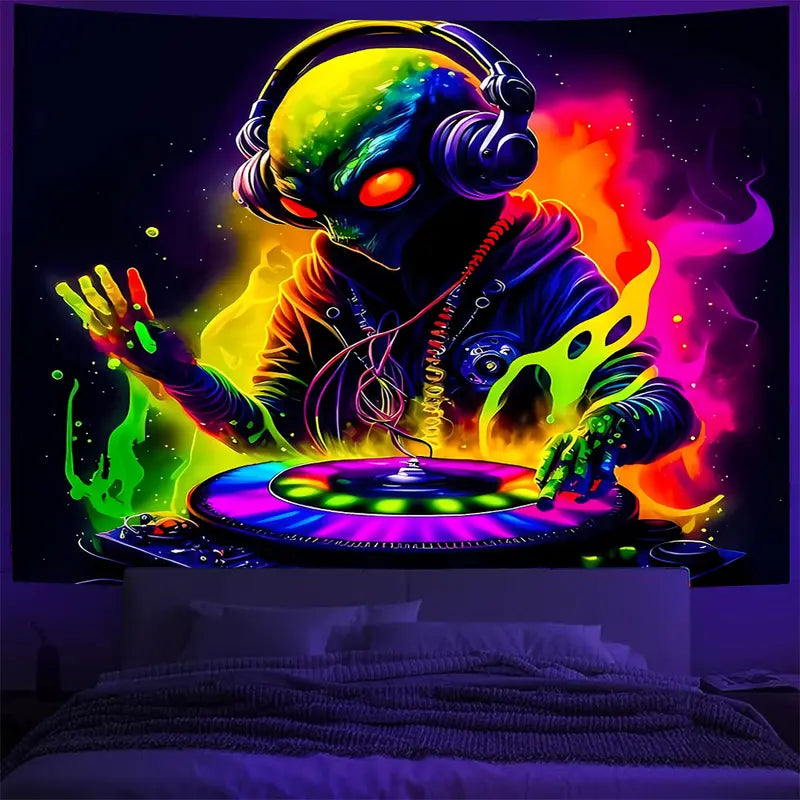 Cool Aliens DJing | Official GlowTapestry UV Art Decor