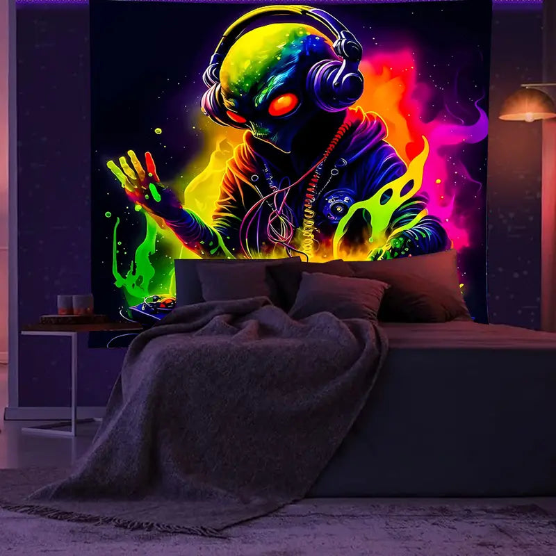 Cool Aliens DJing | Official GlowTapestry UV Art Decor