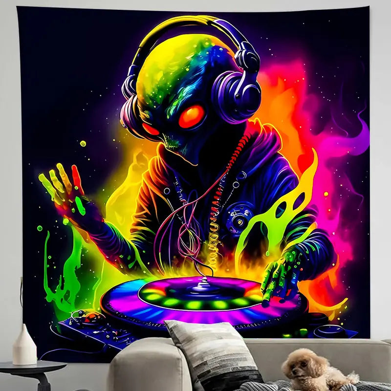 Cool Aliens DJing | Official GlowTapestry UV Art Decor