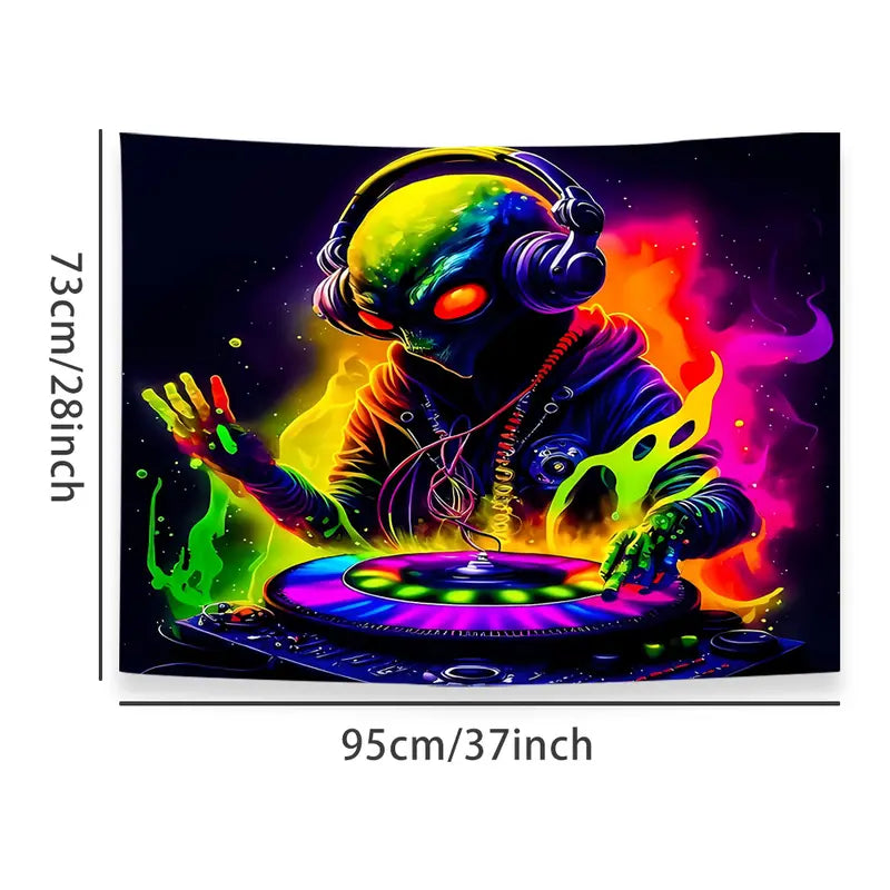 Cool Aliens DJing | Official GlowTapestry UV Art Decor