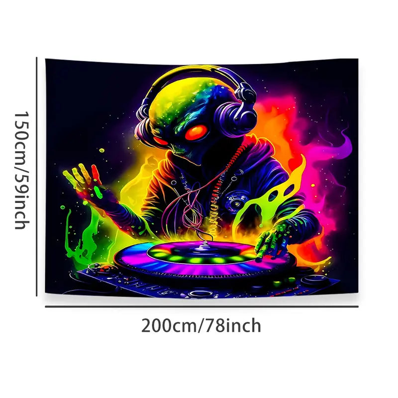 Cool Aliens DJing | Official GlowTapestry UV Art Decor