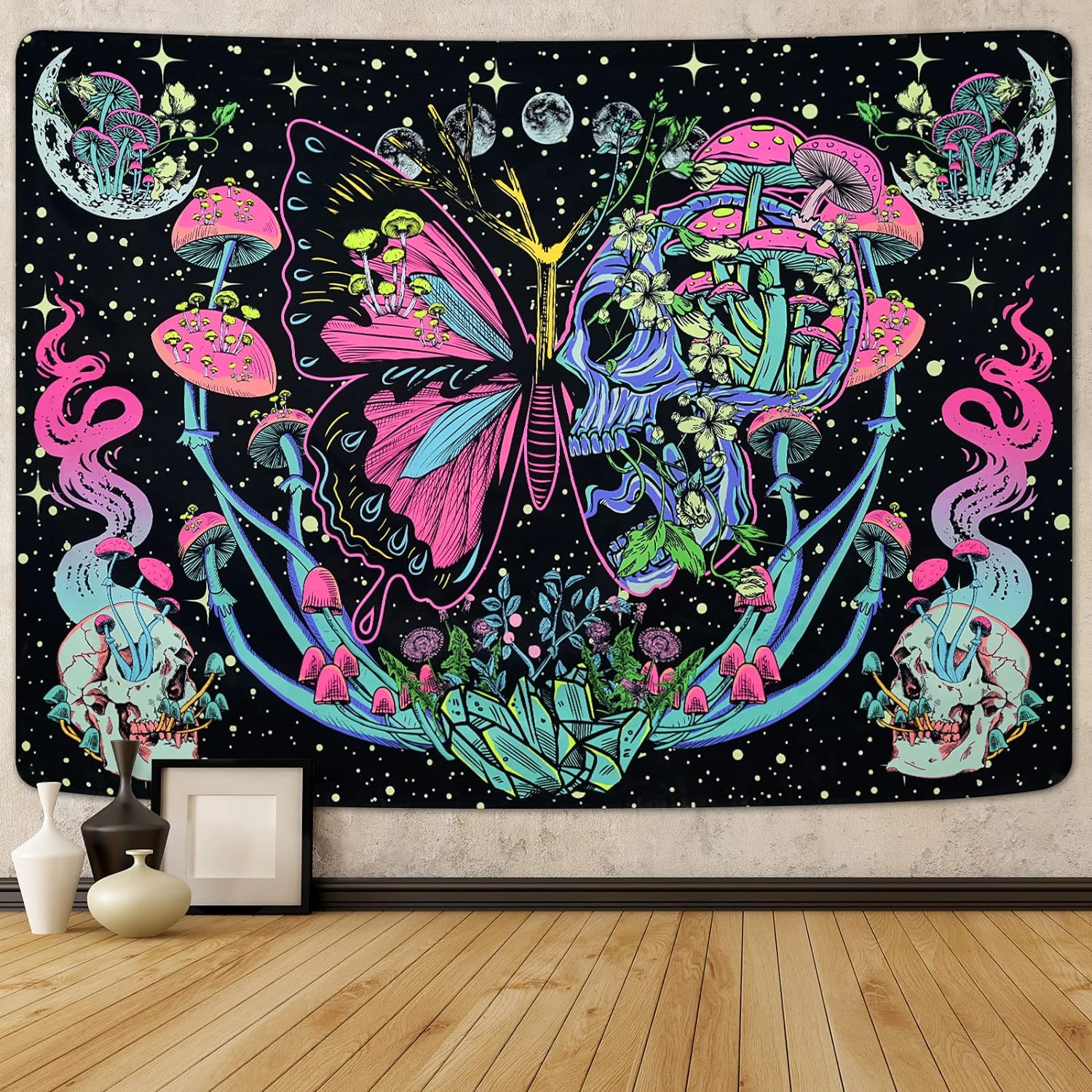 Butterfly Moon Skull Phase | Official GlowTapestry UV Art Decor