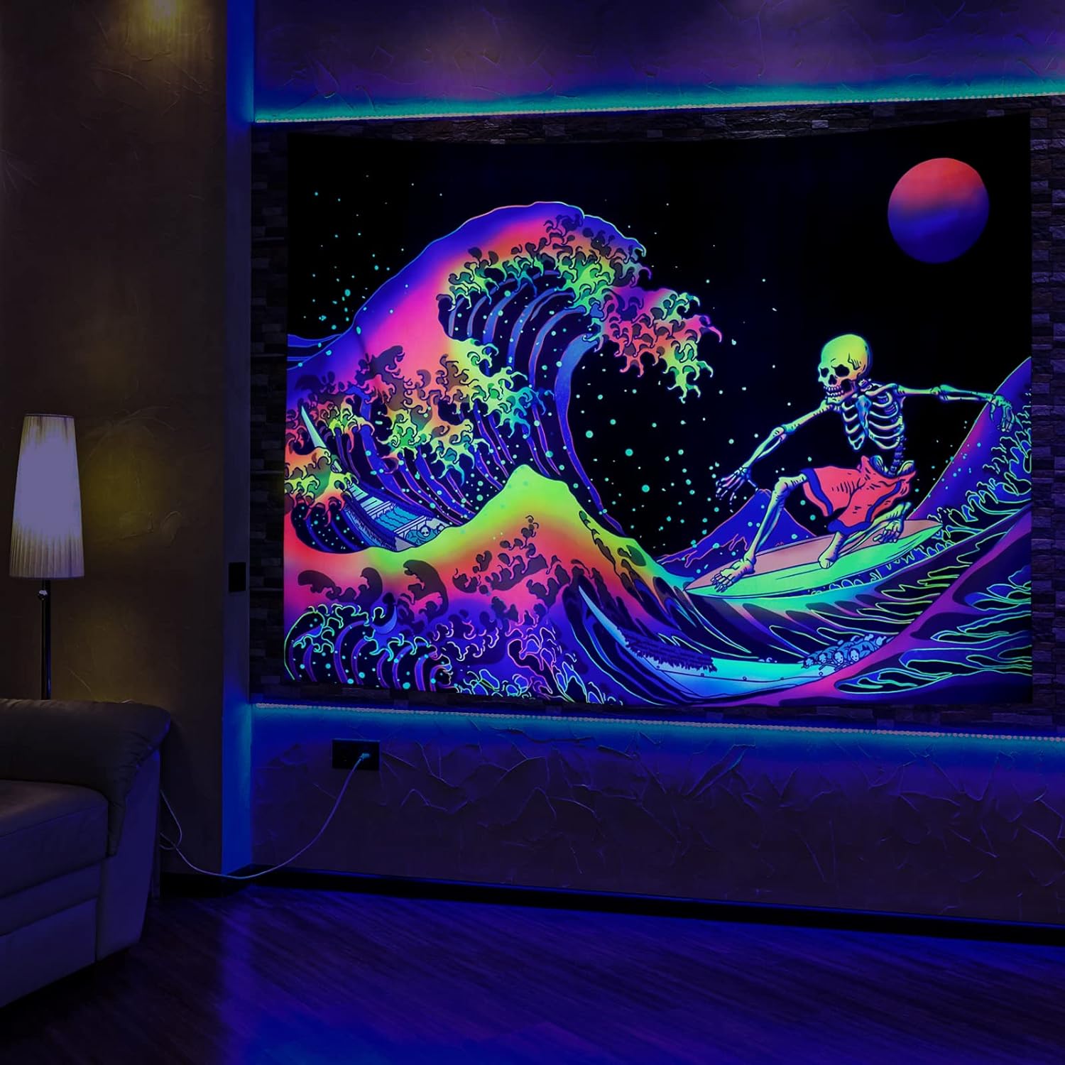 Surfing Skeleton | Official GlowTapestry UV Art Decor