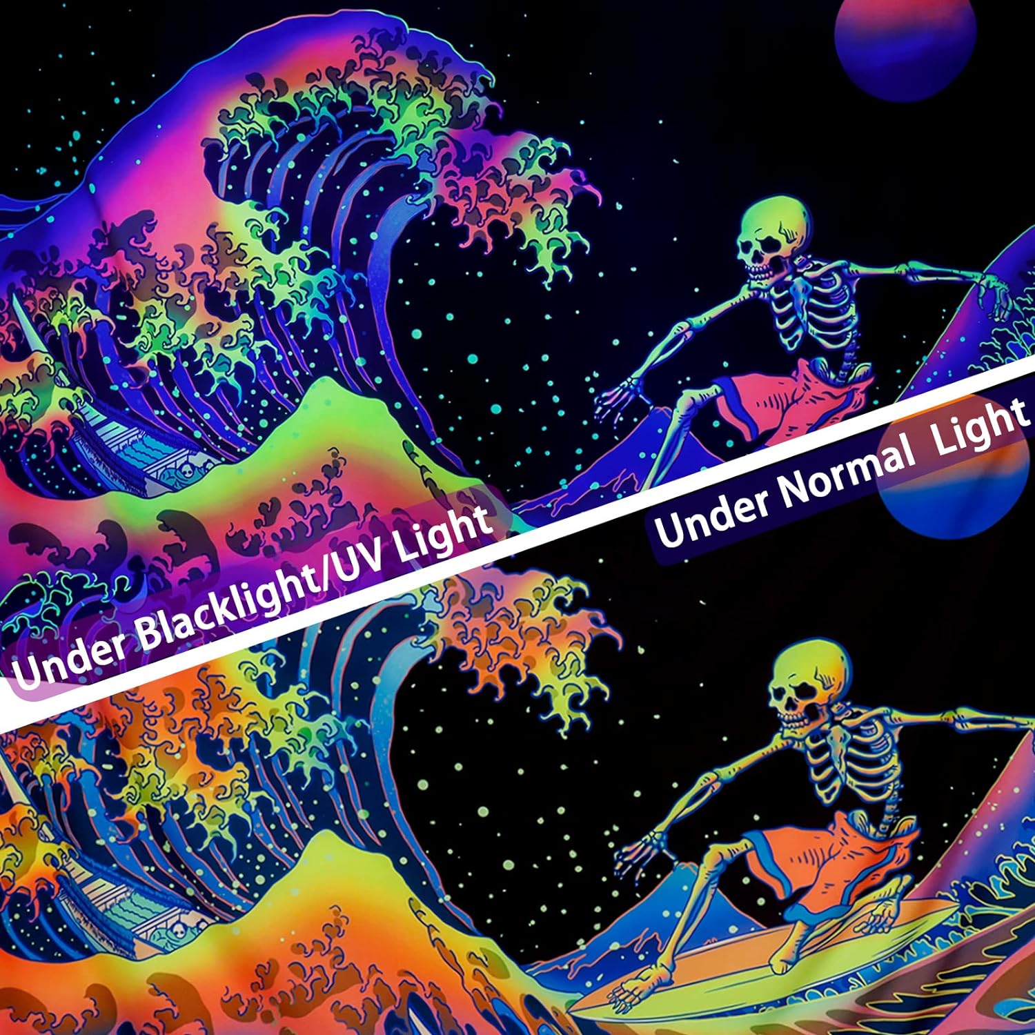 Surfing Skeleton | Official GlowTapestry UV Art Decor