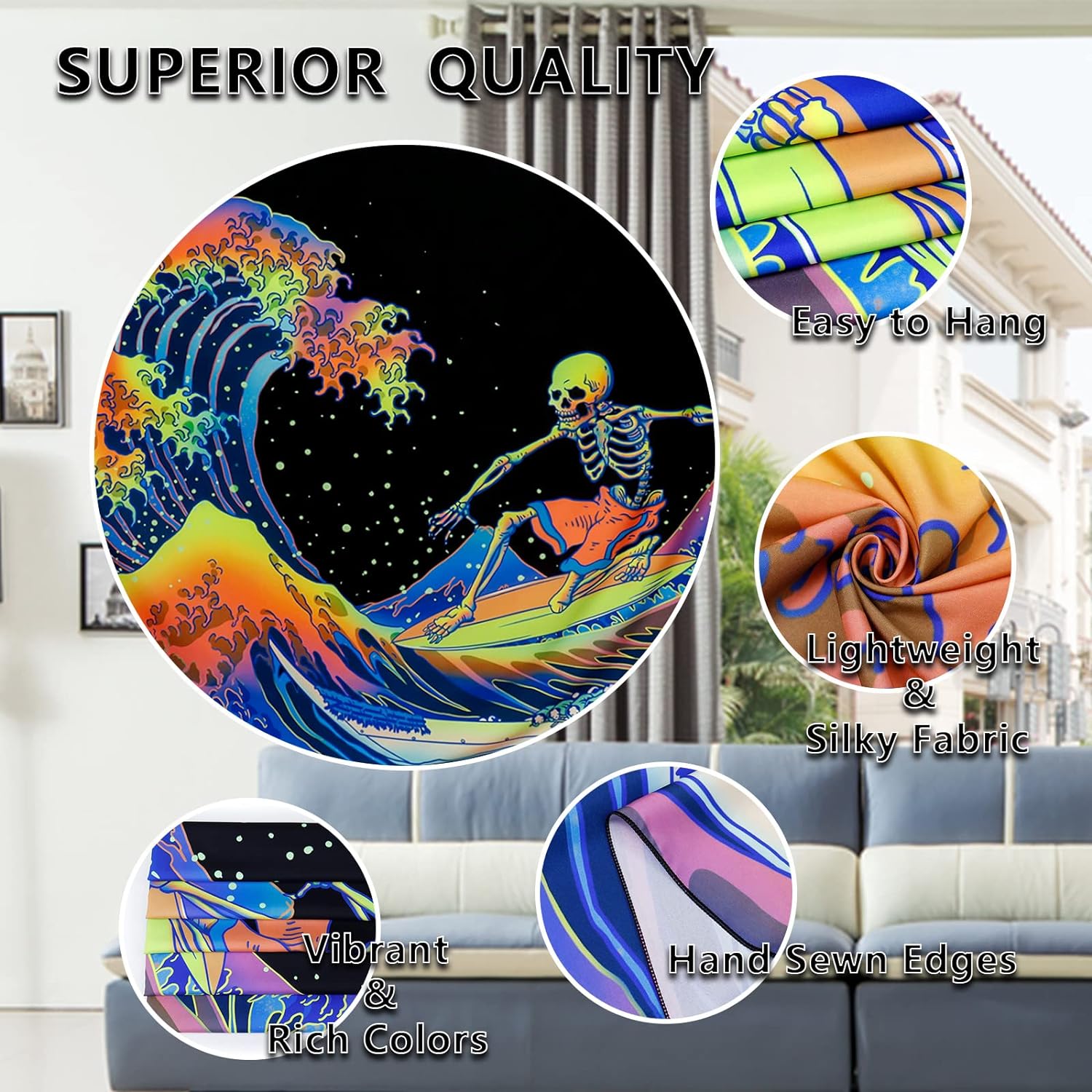 Surfing Skeleton | Official GlowTapestry UV Art Decor