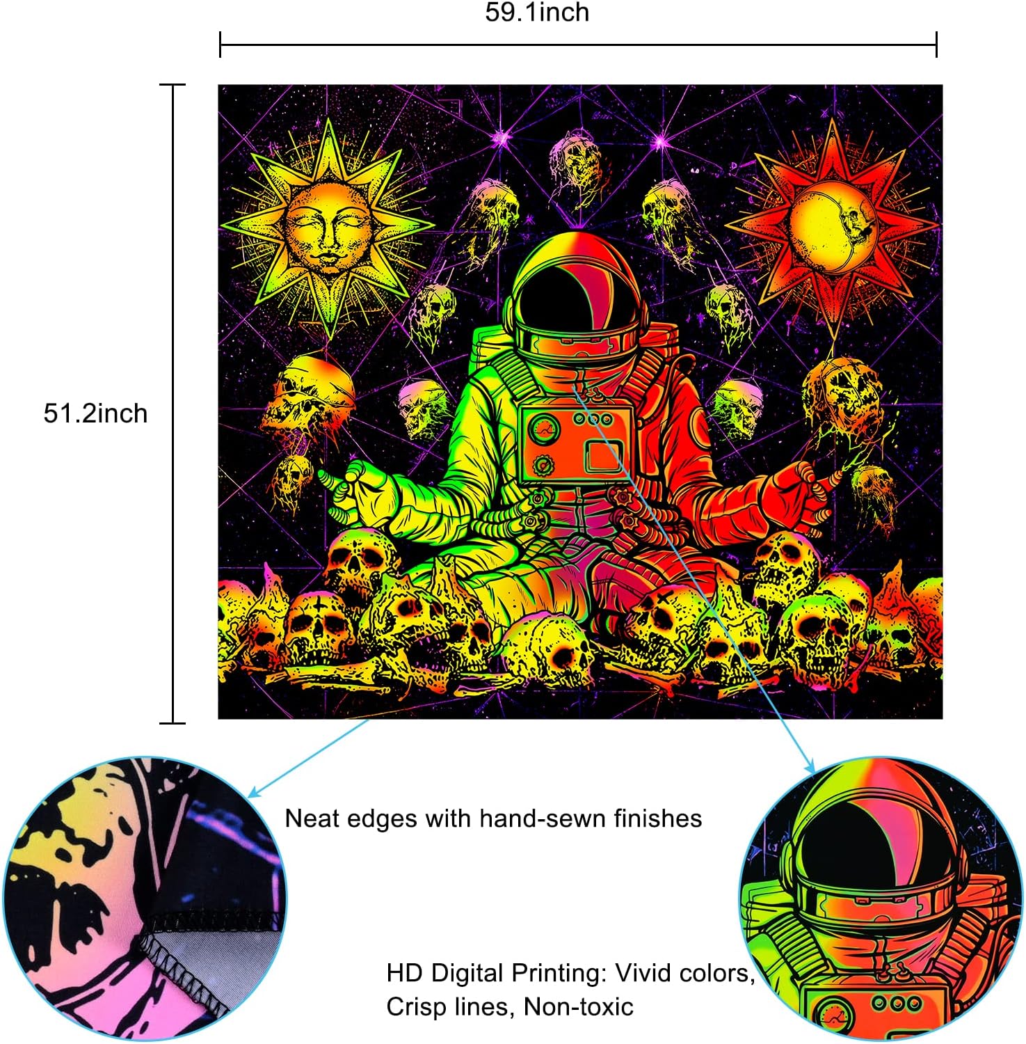 Astronaut Skull Meditation | Official GlowTapestry UV Art Decor