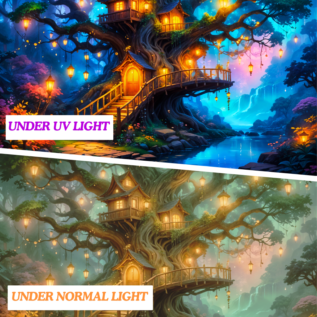 Enchanted Treehouse Haven | Official GlowTapestry UV Art Decor