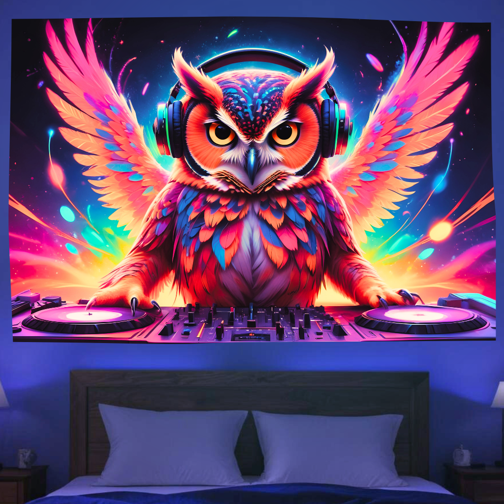 Night Owl DJ | Official GlowTapestry UV Art Decor