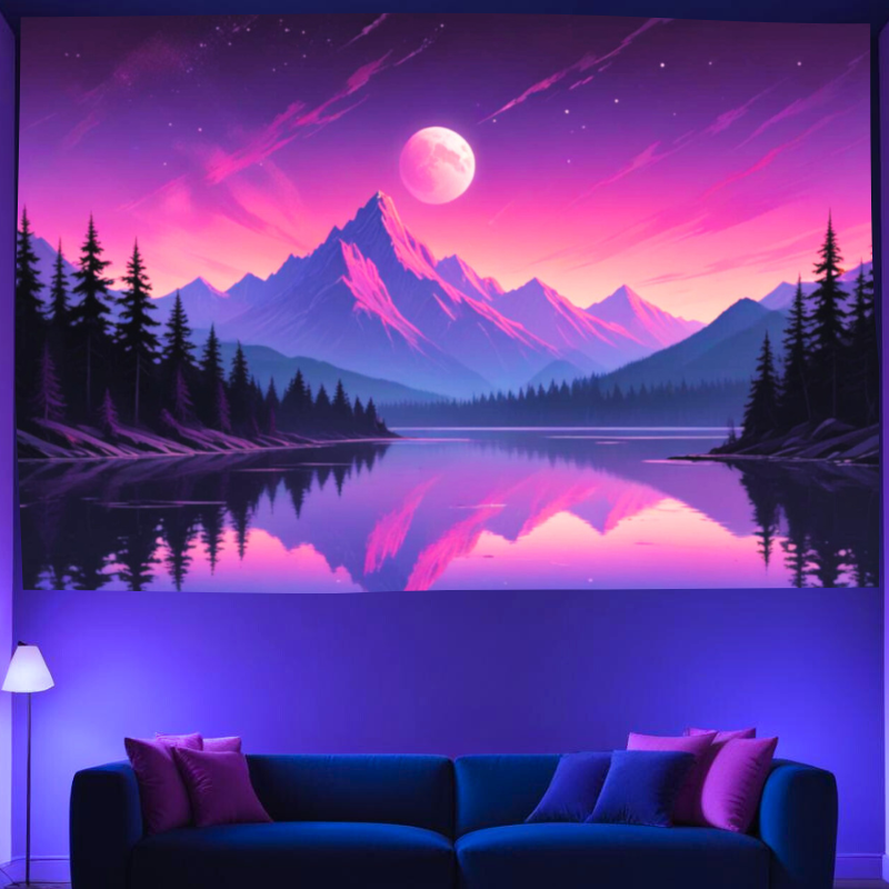 Moonlit Mountain Serenity | Official GlowTapestry UV Art Decor