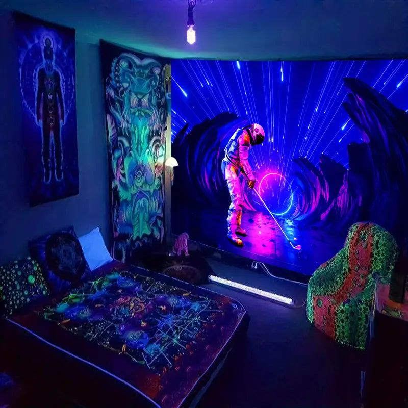 Astronaut Space Golf | Official GlowTapestry UV Art Decor