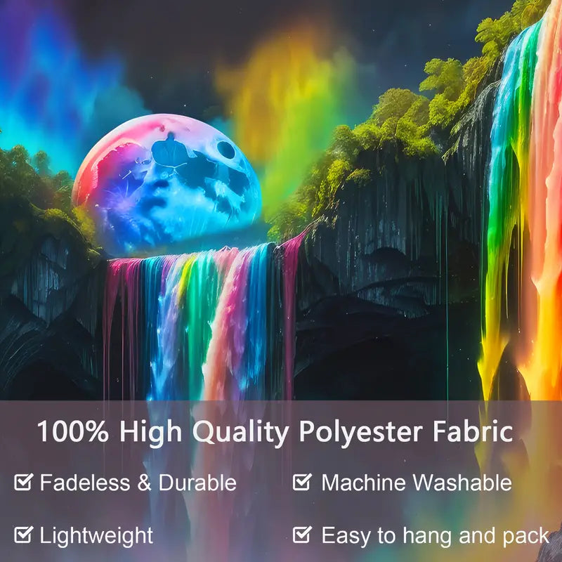 Mountain Waterfall With Rainbow | Official GlowTapestry UV Art Decor